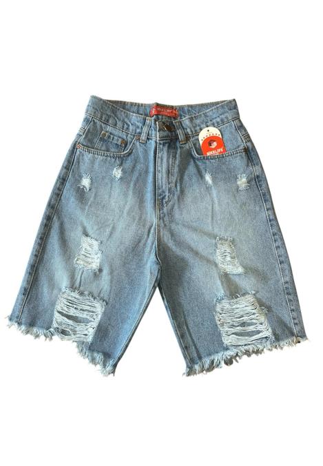 Blugi damă 3/4 cu talie înaltă – franjuri, croială lejeră, Albastri ,Engros